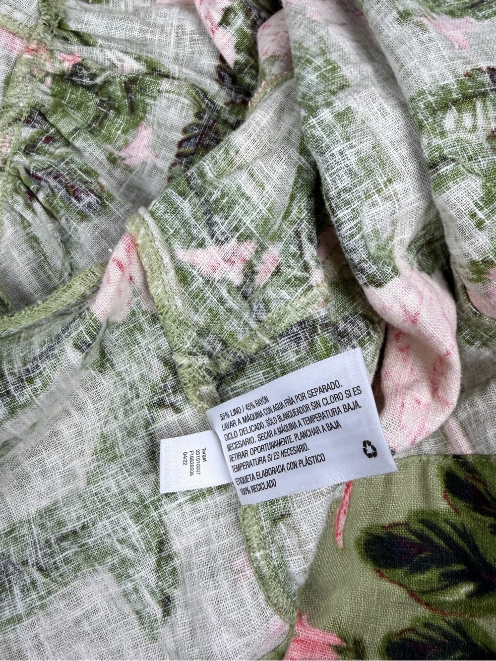 Agua Bendita x Target Tie Wrap Top Womens XXL Green Peony Print Linen Blend - Picture 6 of 10